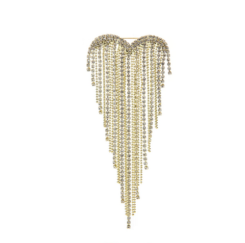 Goldtone Crystal Chain Heart Brooch