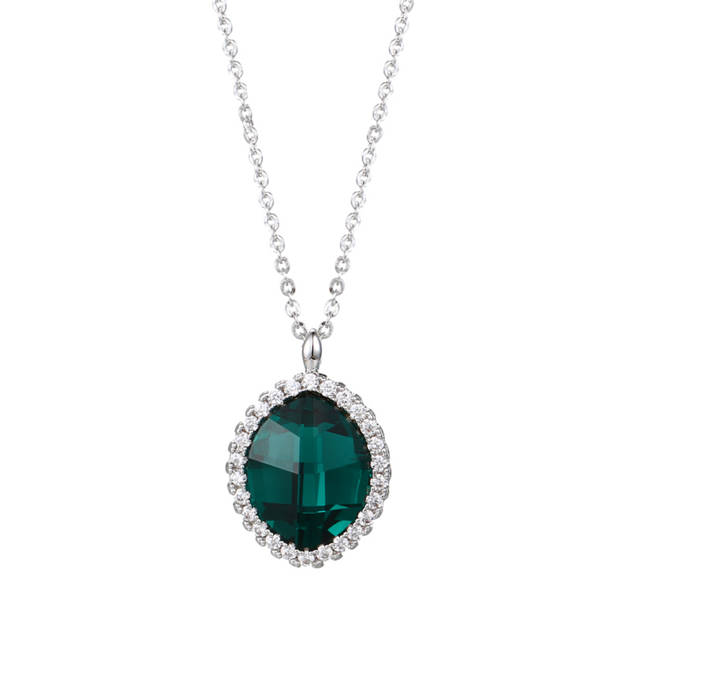 Emerald Oval Pendant Necklace with Lemon Swarovski Crystal