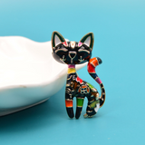 Black Multi Colored Cat Brooch