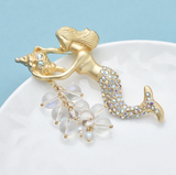 Goldtone & Crystal Mermaid Brooch