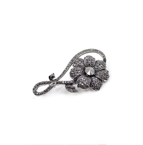 Black Crystal Infinity Flower Brooch