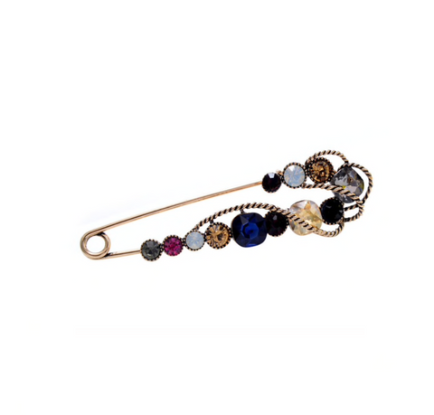 Black Crystal Goldtone Safety Pin Brooch