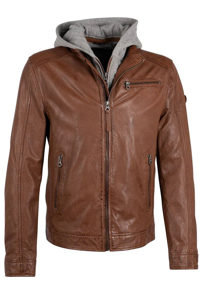 MANTEAU CUIR HOMME - BAXDER - Cognac