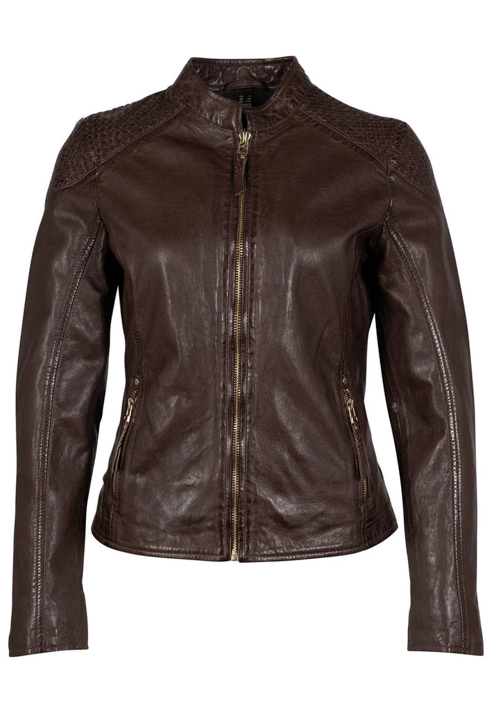 MANTEAU CUIR FEMME - ALISAH - Dark Brown