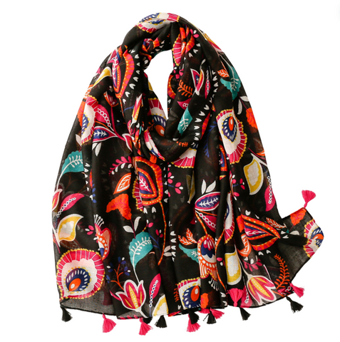 Colorful Paisley And Flower Scarf