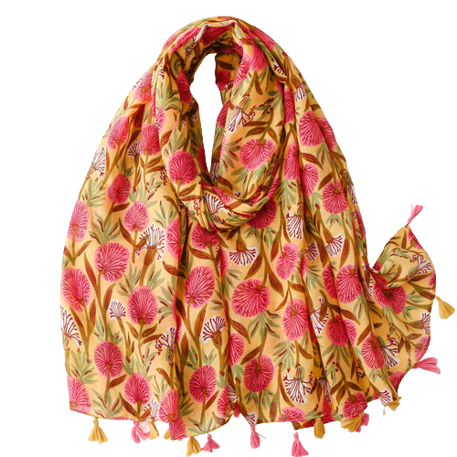 Yellow And Pink Spray Flower Scarf