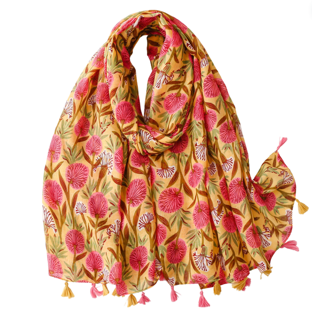 Yellow And Pink Spray Flower Scarf