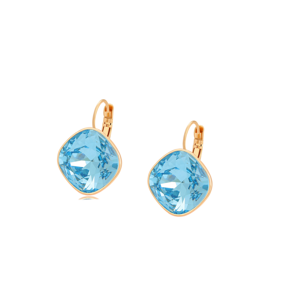 Aquamarine Cushion-Cut Earrings with Swarovski Crystals