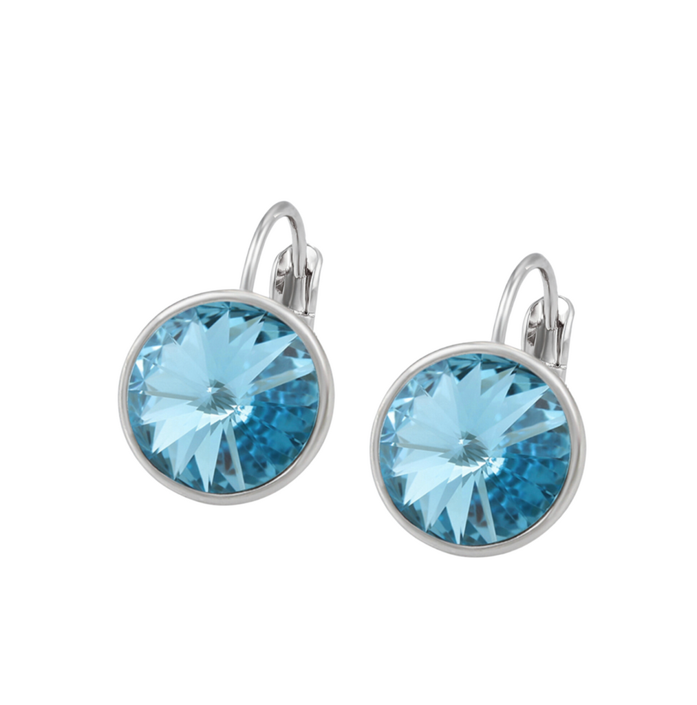 Aquamarine Round-Cut Earrings with Swarovski Crystals