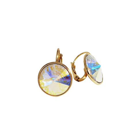 Aurora Borealis Round-Cut Leverback Earrings with Swarovski Crystals