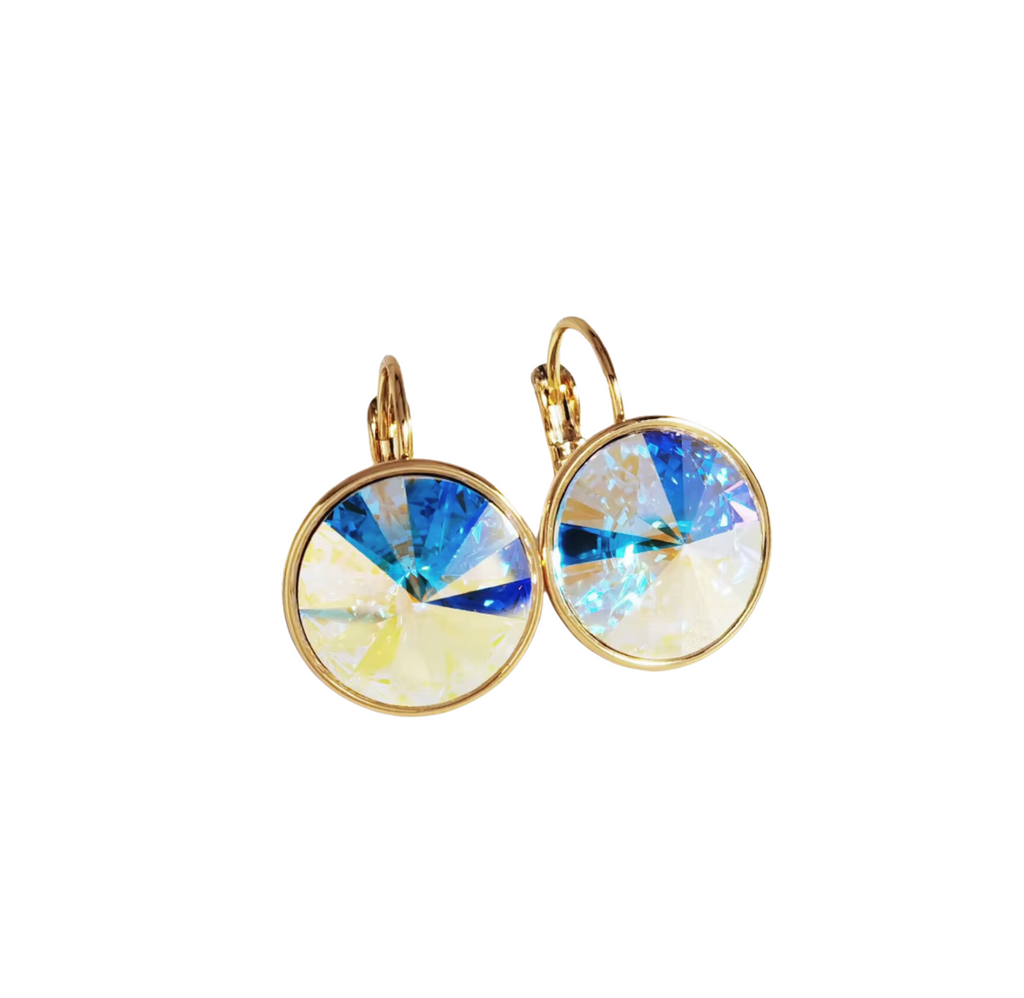 Aurora Borealis Round-Cut Leverback Earrings with Swarovski Crystals