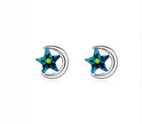 Moon and Star Earrings with Bermuda Blue Swarovski Crystal