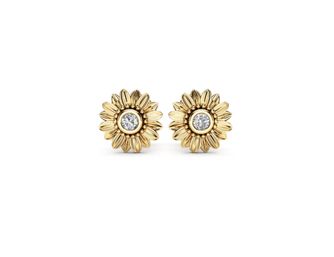 Goldtone Swarovski Crystals Sunflower Stud Earrings