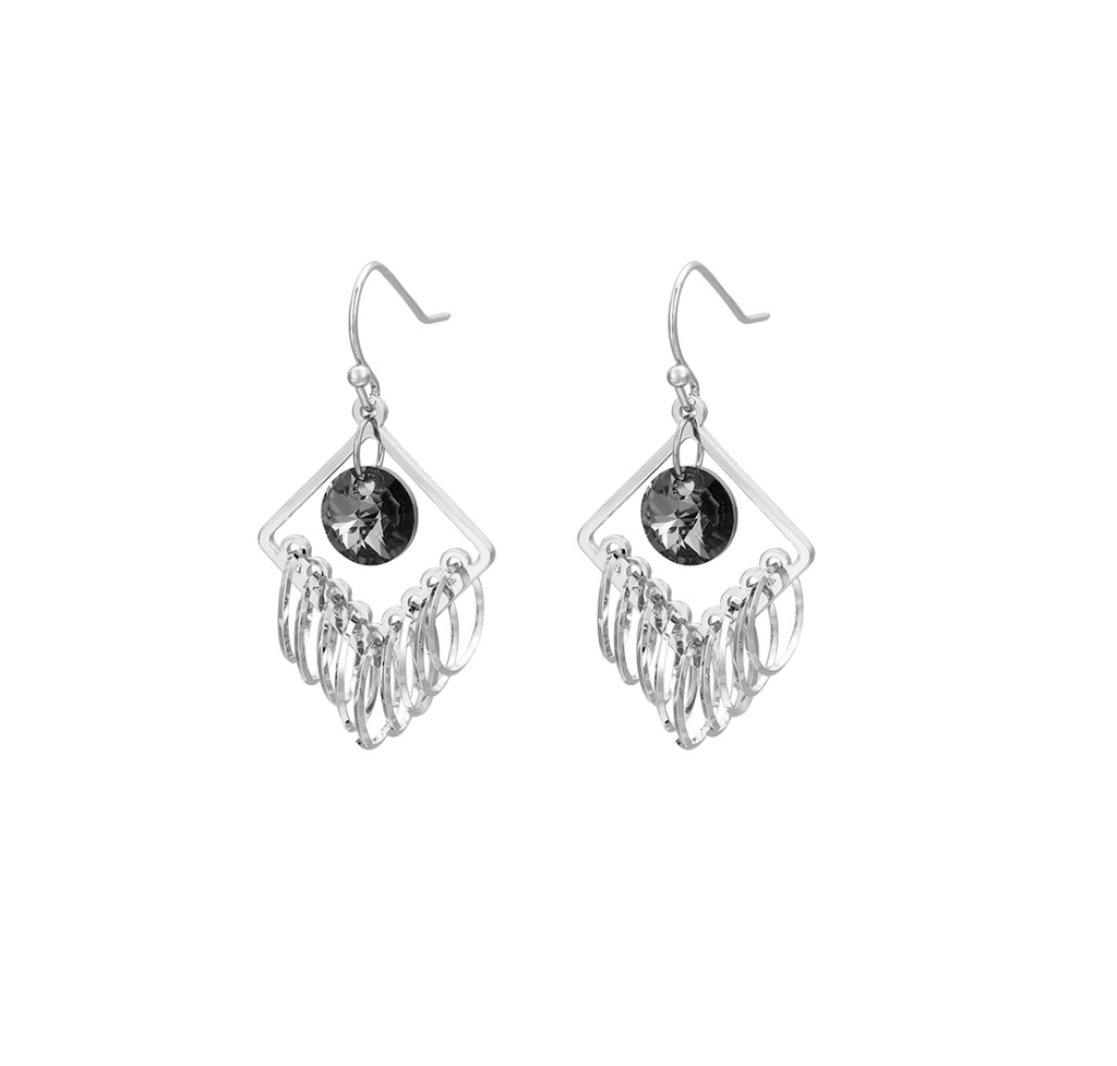 Silvertone Geometric Drop Earrings with Silvernight Swarovski Crystals