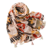 Red, Brown, and Mustard Floral Scarf with Tassels - Don't AsK