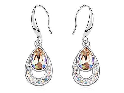 Silvertone Paradise Shine Swarovski Crystals Teardrop Drop Earrings