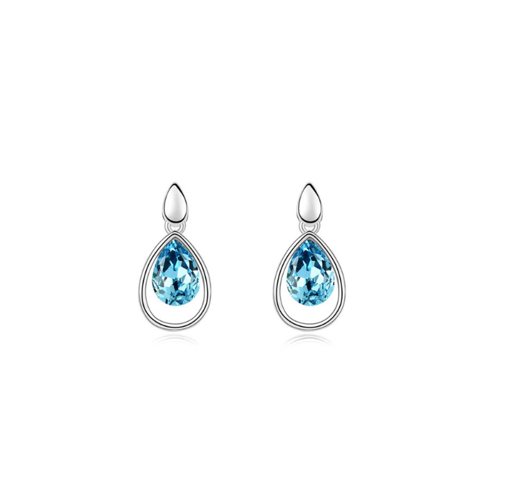 Aqua Dual Teardrop Earrings With Swarovski Crystal