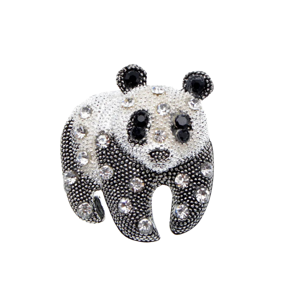 Black White Crystal Pave Panda Brooch