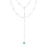 Double Layer Y Necklace with Aquamarine Crystal Drop