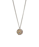 Silvertone Round Cluster Ball Pendant Necklace with Swarovski Crystals