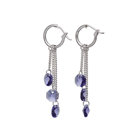 Rhodium Hoop Earrings with Tanzanite Swarovski Crystals