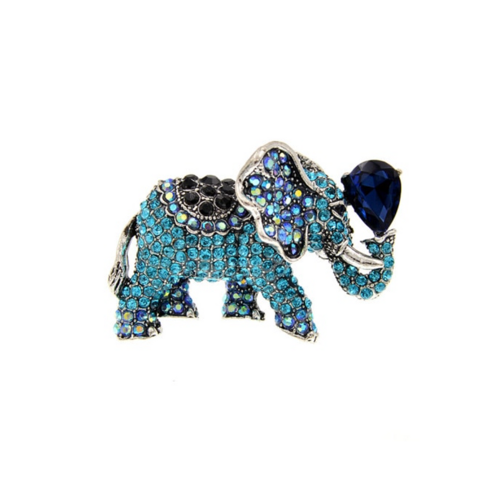 Blue Crystal Elephant Brooch