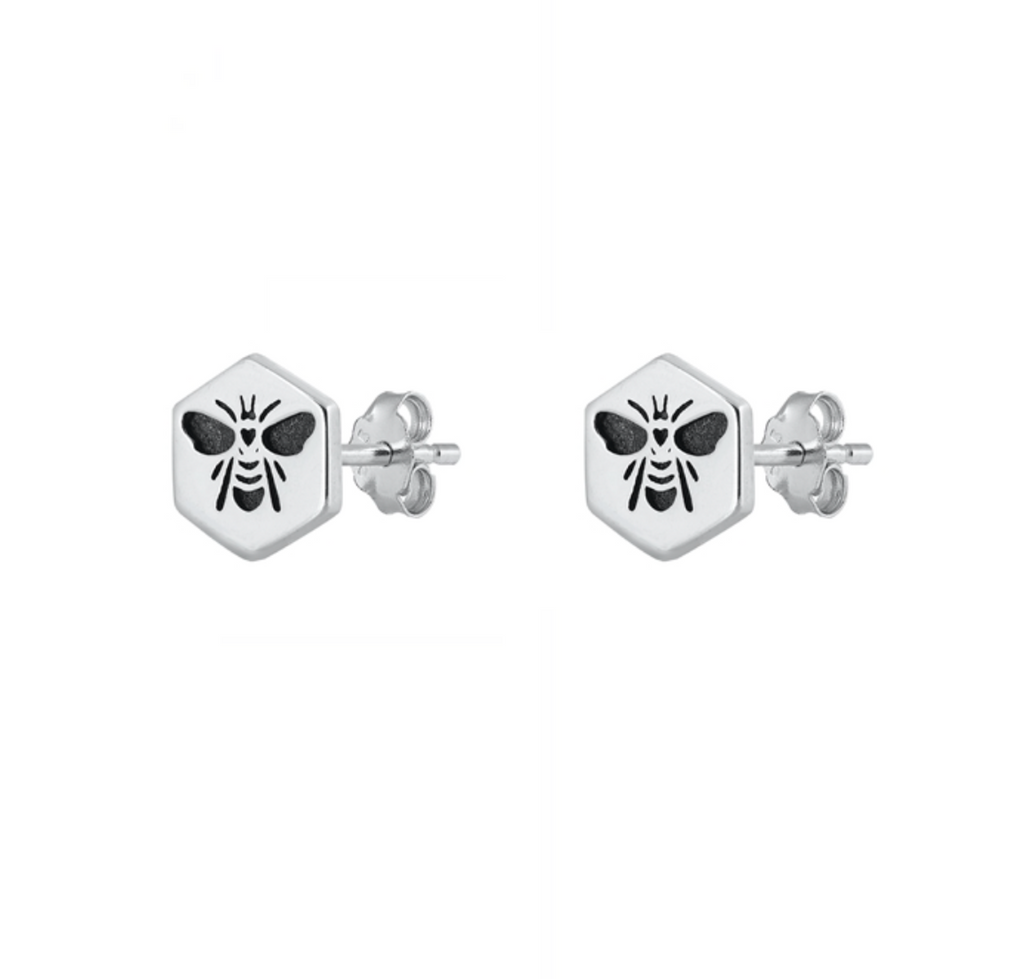 Sterlnig Silver Honeycomb Bee Stud Earrings